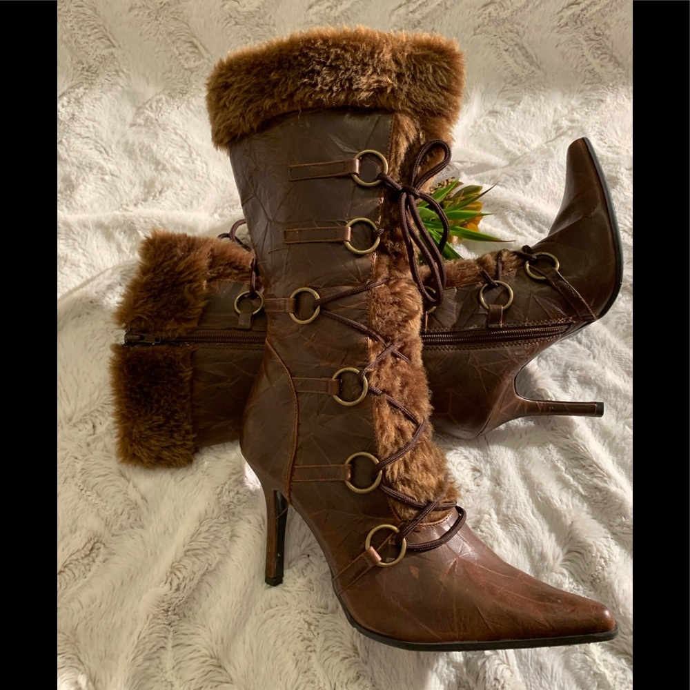 Delicious Brand- Brown Furry Heeled Boots